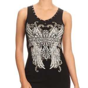 Women's Snap Front Tank Cross Wings & Bling